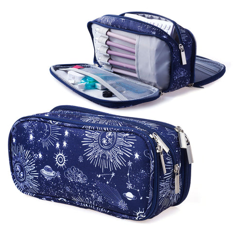 LParkin Sun and Moon Pencil Case Super Large Capacity 3 Compartments Canvas Pencil Box Office School Zodiac Gifts