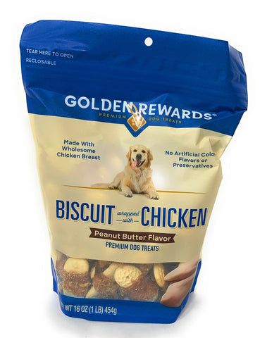 Golden Rewards Peanut Butter Flavored Biscuits Wrapped with Chicken, for Dogs, Made with Real Chicken Breast, 16 Oz