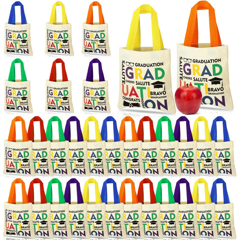 24 Pieces Mini Graduation Totes Bulk Graduation Canvas Tote Bags Mini Cheers to the Grad Canvas Tote Bags Novelty Totes Graduation Bags for Kindergarten Preschool Graduation Party Favor