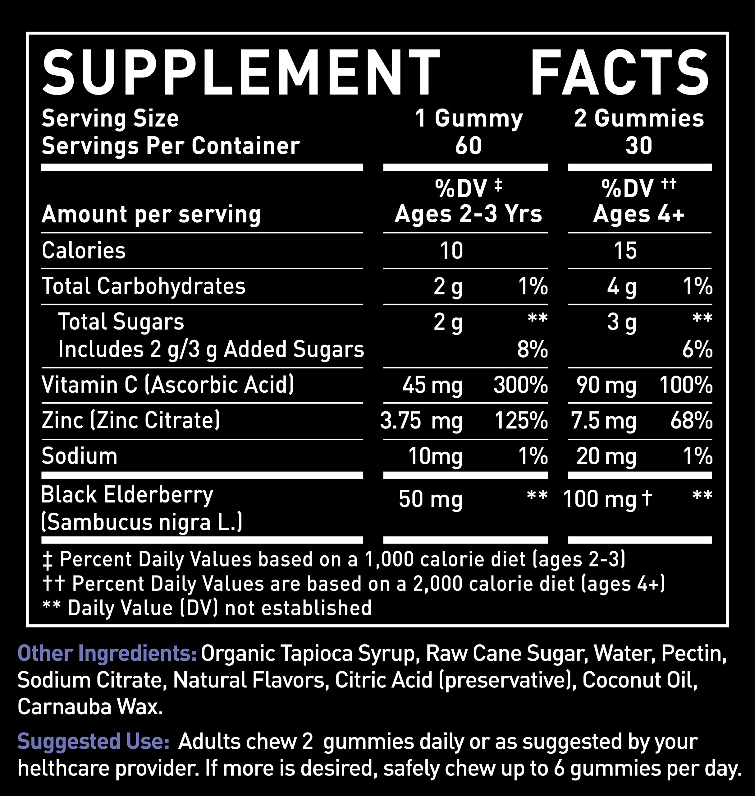 Zeal Naturals Sambucus Elderberry Gummies + Zinc + Vitamin C - Daily Supplement for Children & Adults - Easy to Chew Vitamin Gummies - 100 mg Max Serving of Elderberry - 60 Count