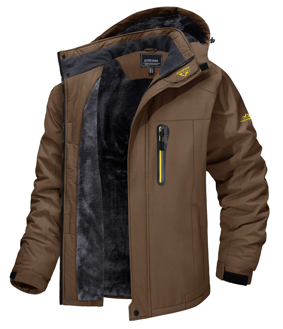 MAGCOMSEN Mens Waterproof Warm Coats Outdoor Ski Jacket Windproof Jacket Mens Cycling Hiking Jackets Mens Winter Jackets with Fleece Lining Coffee