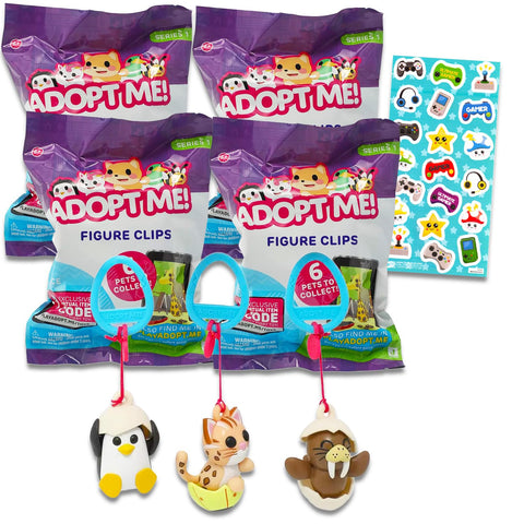 Roblox Adopt Me! Blind Bags Party Favors 4 Pack Set - Adopt Me Mystery Mini Figure Pets Bundle with 4 Adopt Me Surprise Keychain Bag Hangers Plus Stickers | Adopt Me Birthday Party Supplies