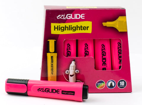 Eziglide Pink Highlighters Pens, Pack of 10, Bold Pink Highlighter Pens, Chisel Tip Marker Pens, Ideal Pink Pens for University Essentials Stationery, School accessories, Work & Home Stationery Set