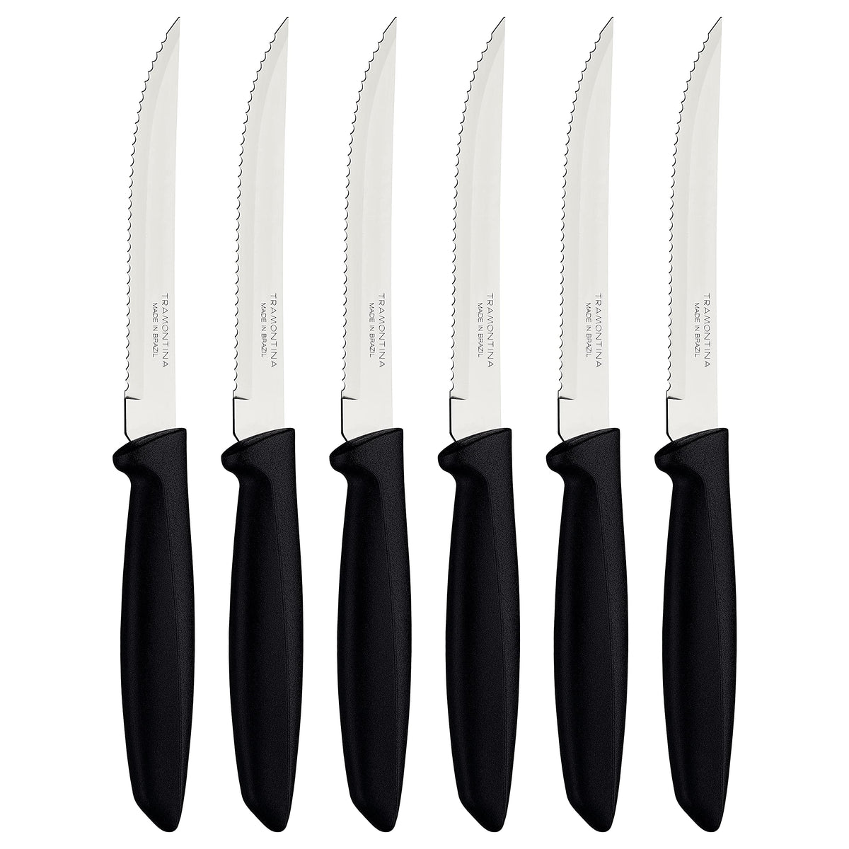 Tramontina Kitchen Knives Set of 6, Serrated Fruit Tomato Cooking Knife, Vegetable Chopper Peeler, Stainless Steel, Multipurpose, Pointed Tip, Black, 23498054