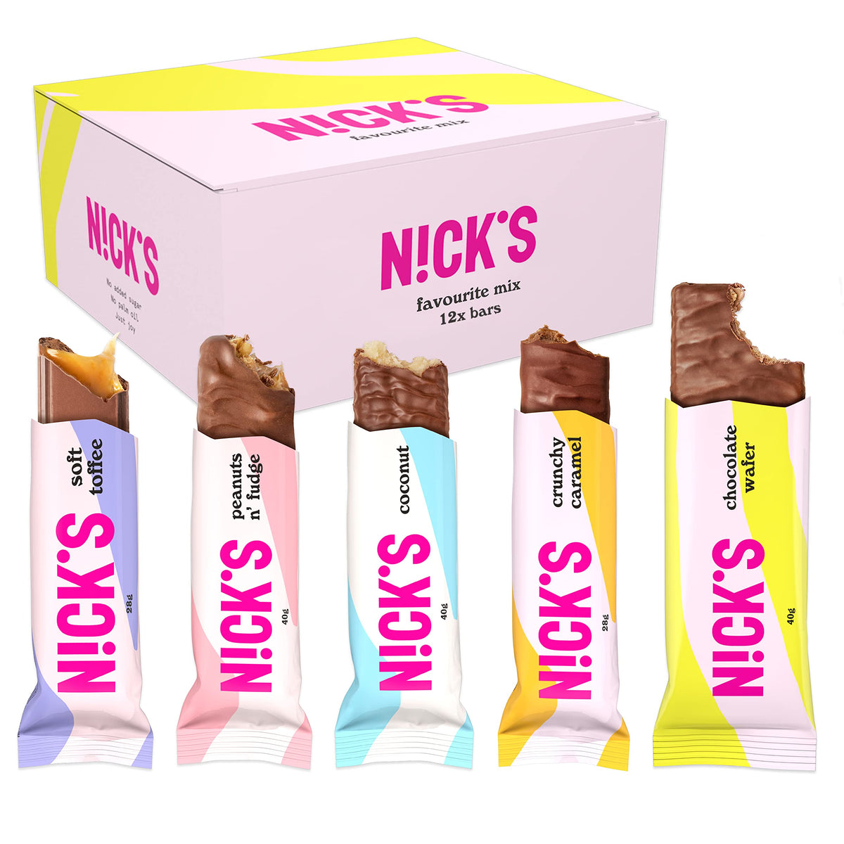NICKS Chocolate Favourite Mix Box, Keto Snack Bars No Added Sugar Gluten Free Candy Low carb Sweets (12 x Chocolates)
