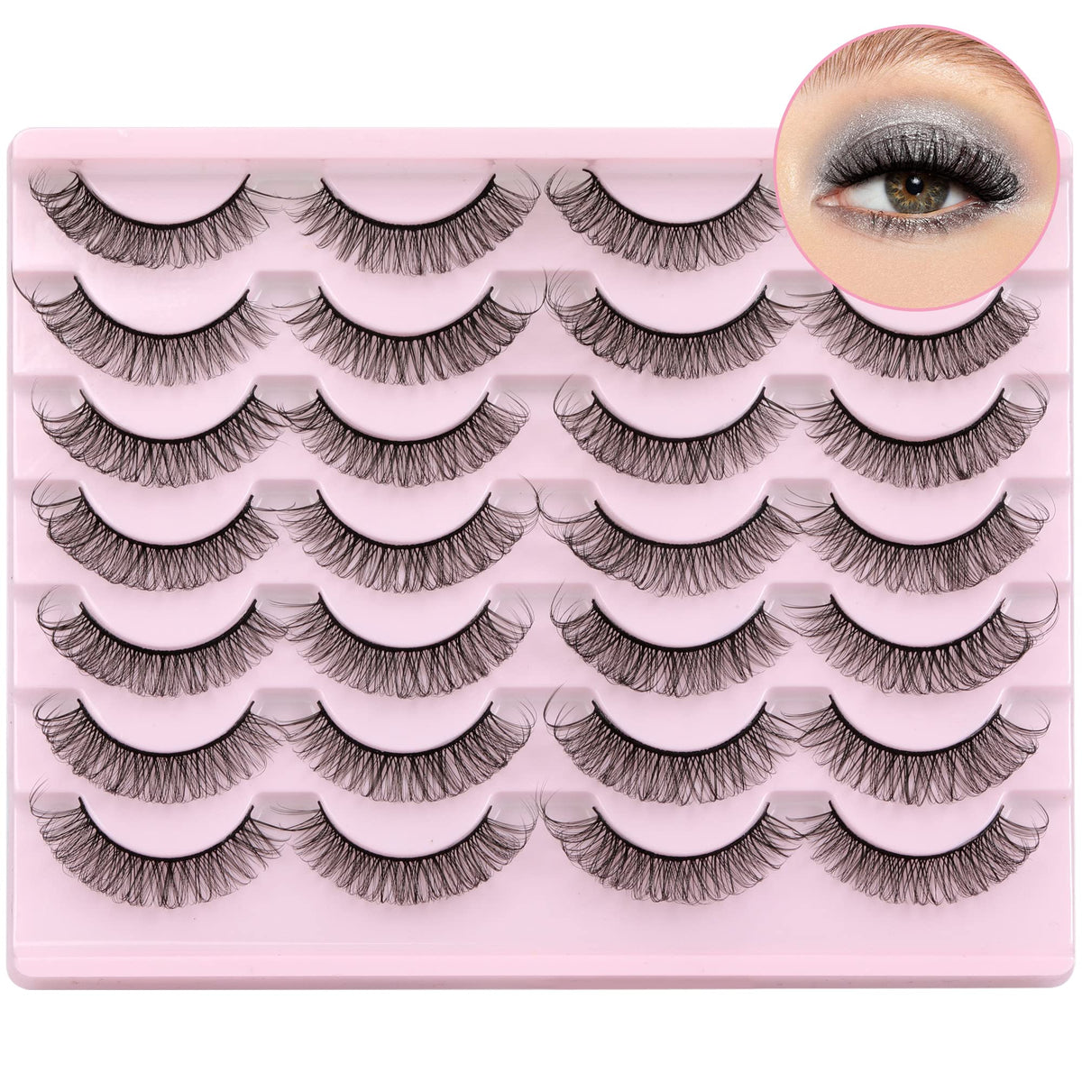 Newcally Eyelashes Russian Strip Lashes Wispy Natural False Eyelashes Pack D Curl Fluffy Faux Mink Lashes Cat Eye Thick Volume Fake Eye Lashes Look Like Lashes Extension 14 Pairs