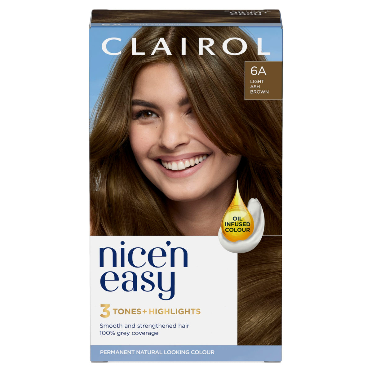 Clairol Nice'n Easy CrÃ¨me, Natural Looking Oil Infused Permanent Hair Dye, 6A Light Ash Brown, 1 Count (Pack of 1)