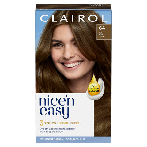 Clairol Nice'n Easy CrÃ¨me, Natural Looking Oil Infused Permanent Hair Dye, 6A Light Ash Brown, 1 Count (Pack of 1)
