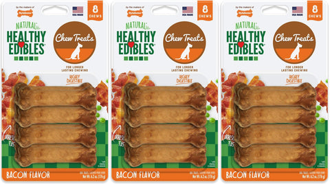 Nylabone Healthy Edibles Long Lasting Chew Treats. (4) 8 Count Pakcs of Bacon Flavor Tereats for X-Small/Petite Dogs. 32 Total Treats.