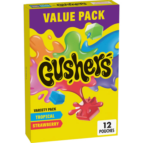 Gushers Fruit Flavored Snacks, Strawberry Splash and Tropical, 12 ct