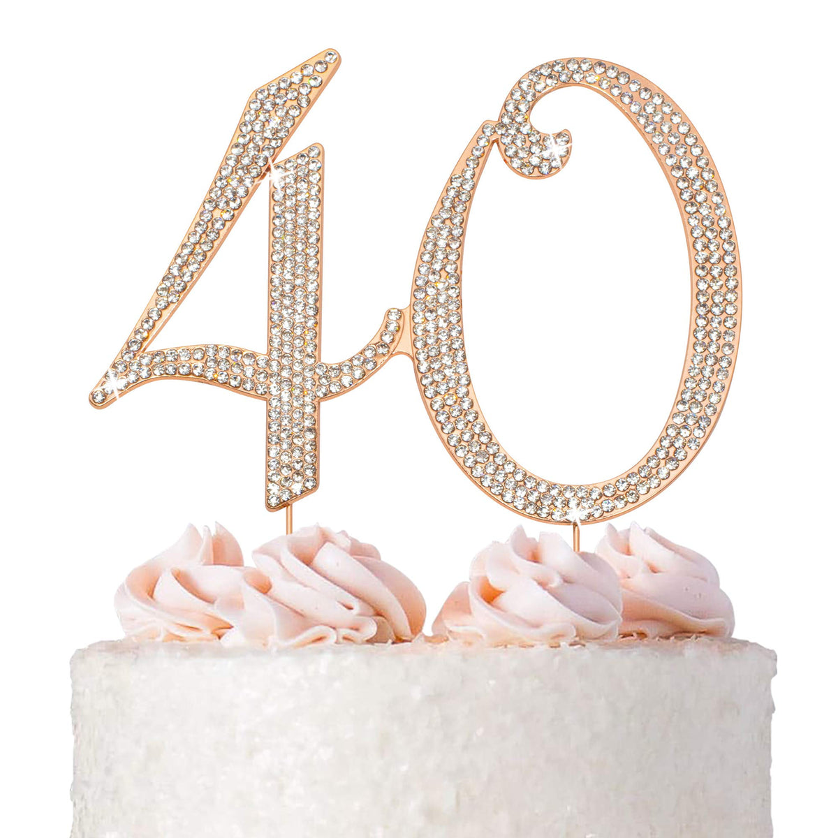 40 Cake Topper - Premium Rose Gold Metal - 40th Birthday or Anniversary Party Sparkly Rhinestone Decoration Makes a Great Centerpiece - Now Protected in a Box