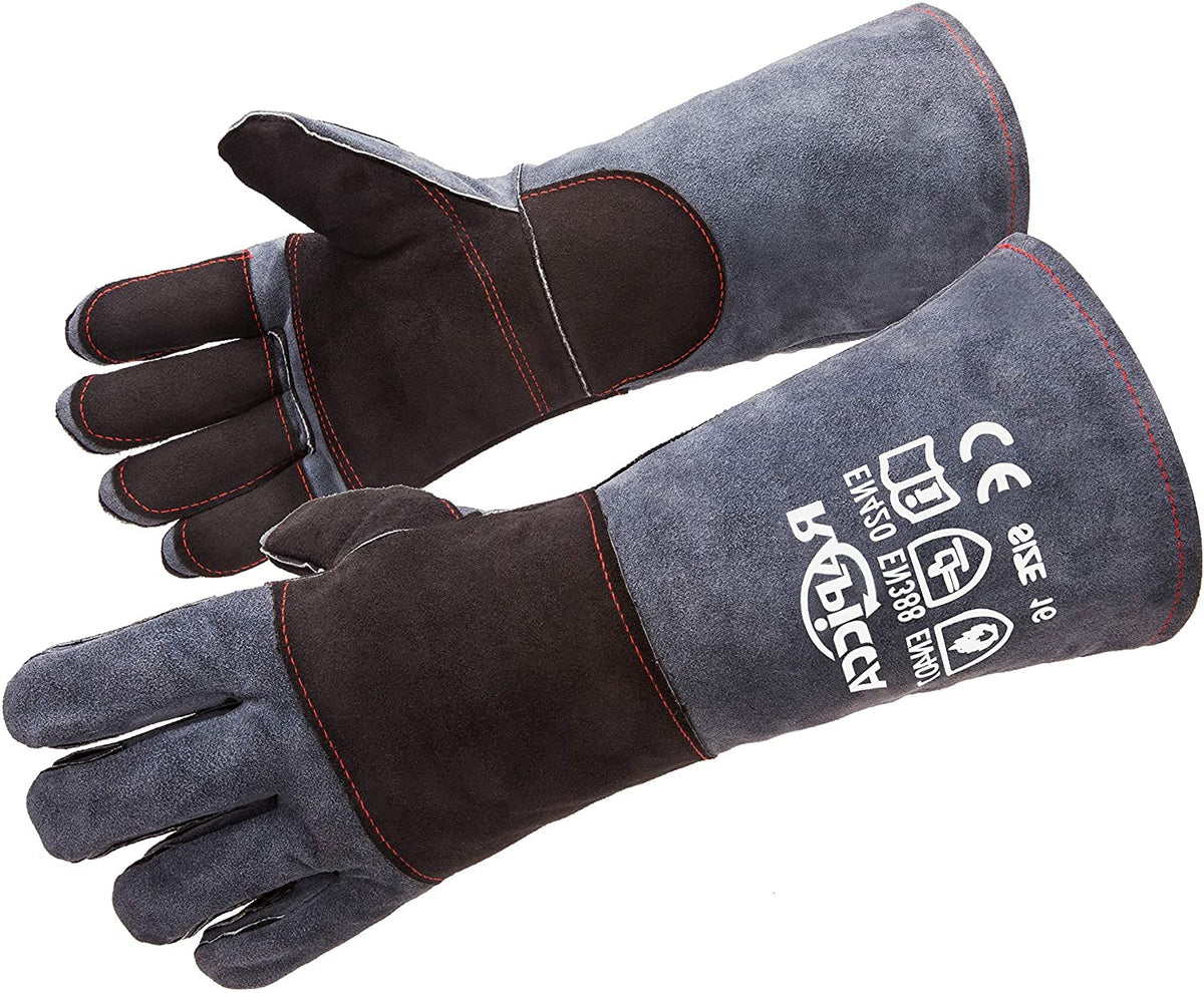 RAPICCA Fireplace Gloves Fire Heat Resistant: Dark-Grey 16IN 932? - Fireproof Leather for Fireplace Fire pit Wood stove Campfire Furnace BBQ Grill Stick Mig Welding Welder Gear - one size