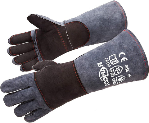 RAPICCA Fireplace Gloves Fire Heat Resistant: Dark-Grey 16IN 932? - Fireproof Leather for Fireplace Fire pit Wood stove Campfire Furnace BBQ Grill Stick Mig Welding Welder Gear - one size