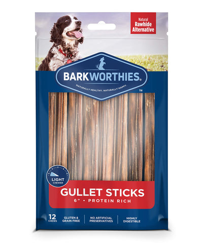 Barkworthies 6-Inch Beef Gullet Sticks for Dogs (12 pk) - Healthy Dog Treats - Protein-Packed, Promotes Dental Health - Quick Hollow Dog Chew - Great for Older Dogs and Teething Puppies