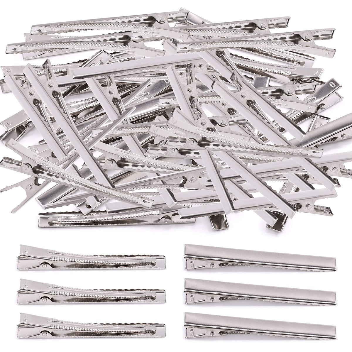 Mardatt 200Pcs 2.95 inch / 7.5 cm Alligator Hair Clips Bulk Silver Single Prong Hair Clips For Bows Making Hair Pins For Sectioning Hair Styling And Sectioning Hairdressing DIY Crafts