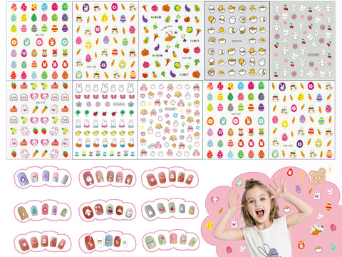 Nail Sticker Set for Children, 10 Sheets Nail Stickers Children 3D Self-Adhesive Summer Cartoon Kid Nail Stickers Animals Plants Art Nail Sticker Nail Sticker Set Nail Art for Children Women Girls