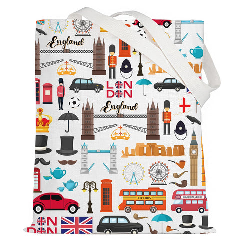 LEVLO London Travel Gift British Theme Cosmetic Bag England Souvenir Gift United Kingdom Make Up Zipper Pouch Bag (London Tote)