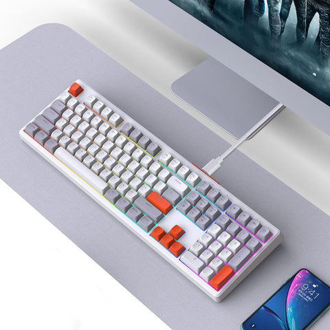 ciciglow Mechanical Gaming Keyboard, RGB Backlit, 26 Keys Anti Ghosting for Computer Gaming, Office, Home Use (Grey White Orange)