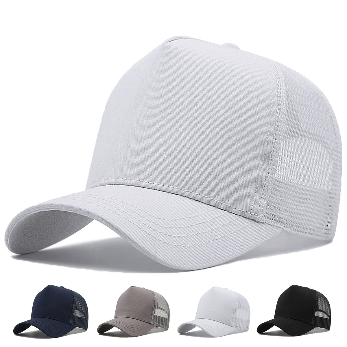 MUNULA Oversize XXL Mesh Trucker Hat Big Head Hats for Men High Crown Baseball Cap Breathable Dad Hat Adjustable 23.6"-25.6", White