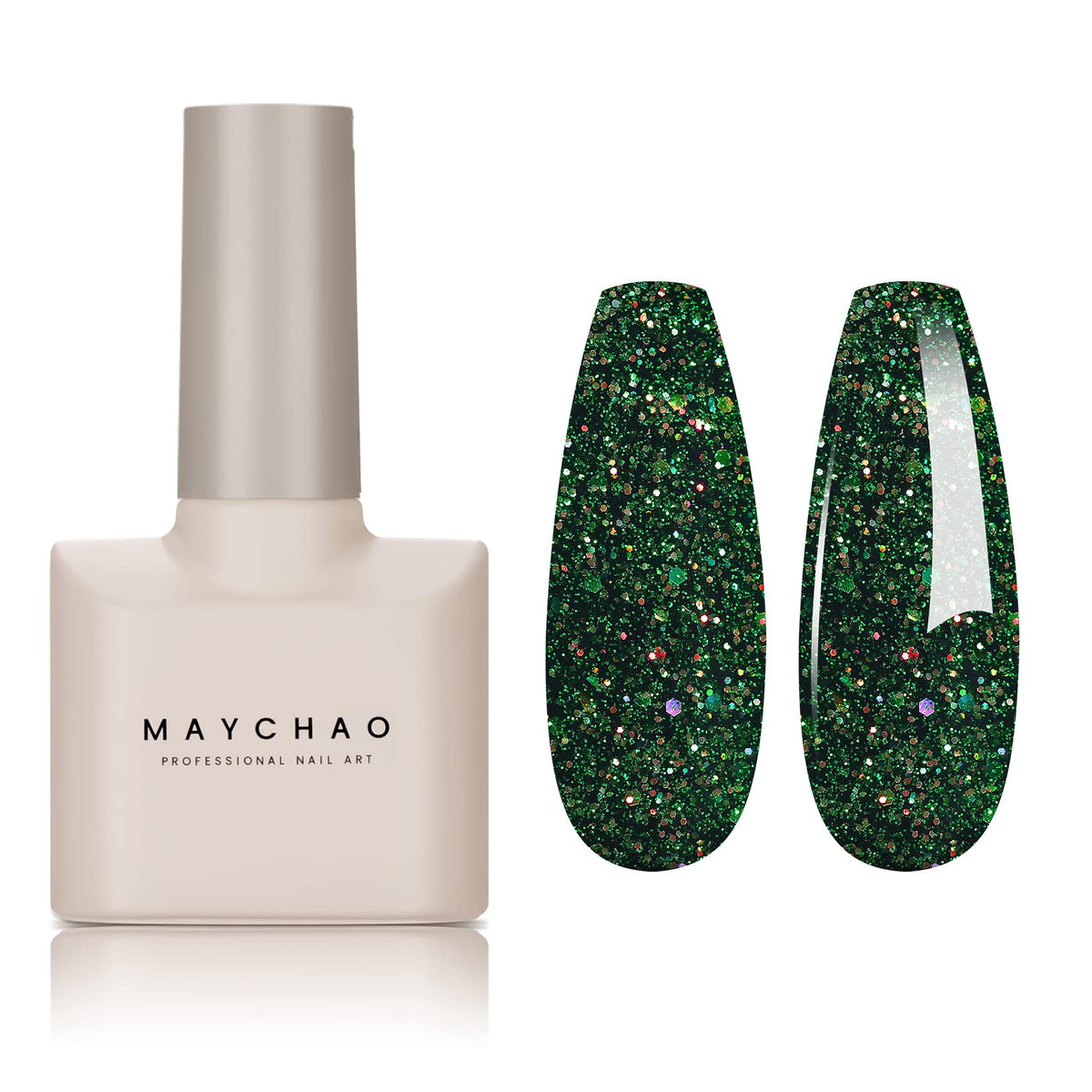 MAYCHAO 15ML Dark Green Glitter Gel Nail Polish 1Pc Christmas Green Shimmer Gel Polish Soak Off UV LED Nail Polish Nail Art Starter Manicure Salon DIY at Home, 0.5 OZ