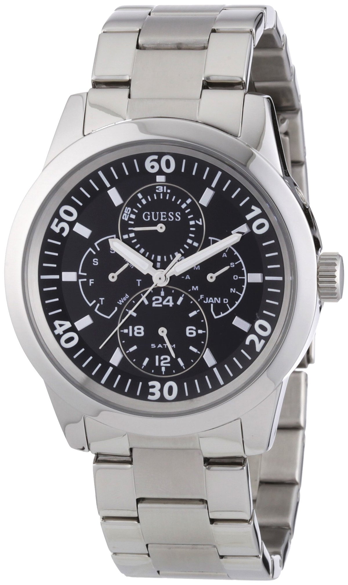 Guess Men's Quartz Watch with Black Dial Analogue Display and Silver Stainless Steel Strap W11562G3