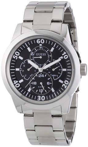 Guess Men's Quartz Watch with Black Dial Analogue Display and Silver Stainless Steel Strap W11562G3