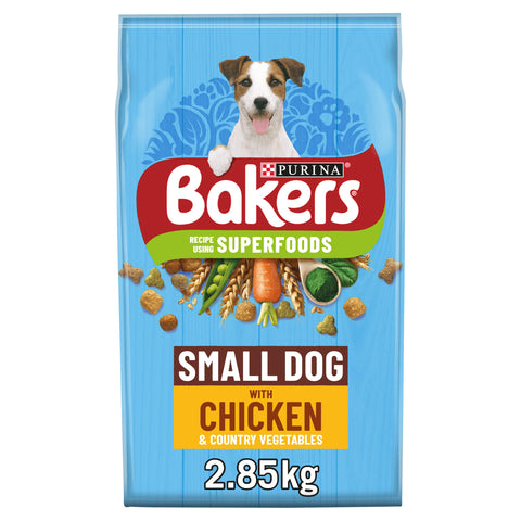 Bakers Small Dog Dry Dog Food Chicken and Veg 2.85kg, Pack of 4