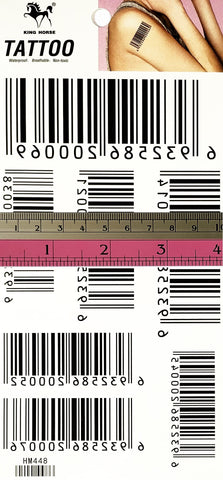 Barcode Temporary Tattoos Stickers Water Transfer Painting Arts Cartoon Makeup Body Fake for Men Women Stickers Black Bar Code Number Cartoon Tattoo 3D Realistic