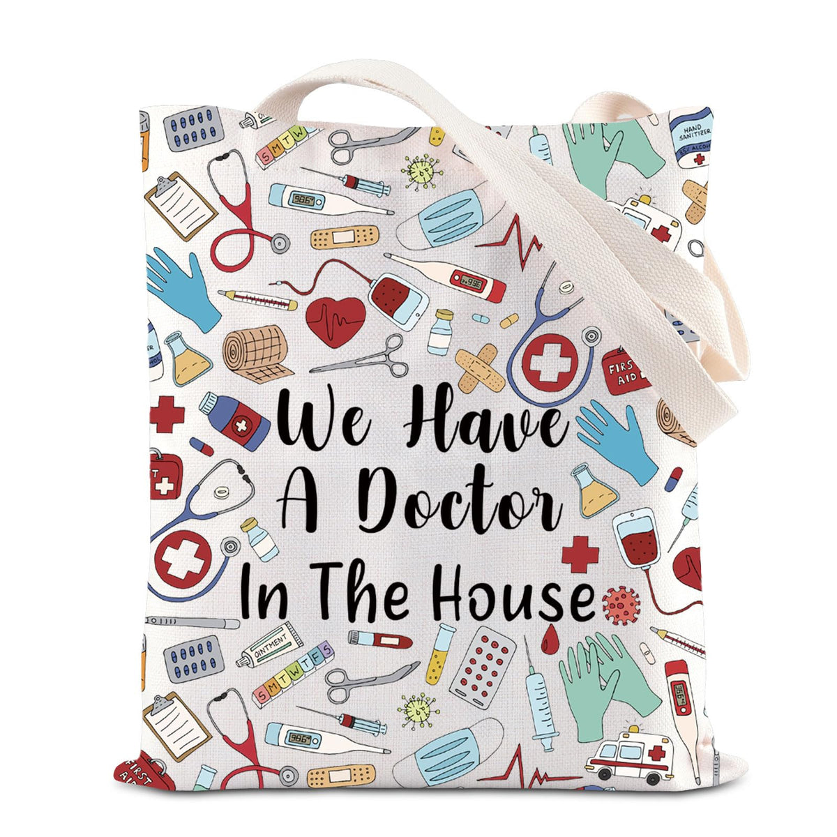 JNIAP Medical Doctor Doodle Tote Bag Hospital Healthcare Worker Appreciation Gift Nurses Week Gifts Medical Staff Grocery Bag (Medical)