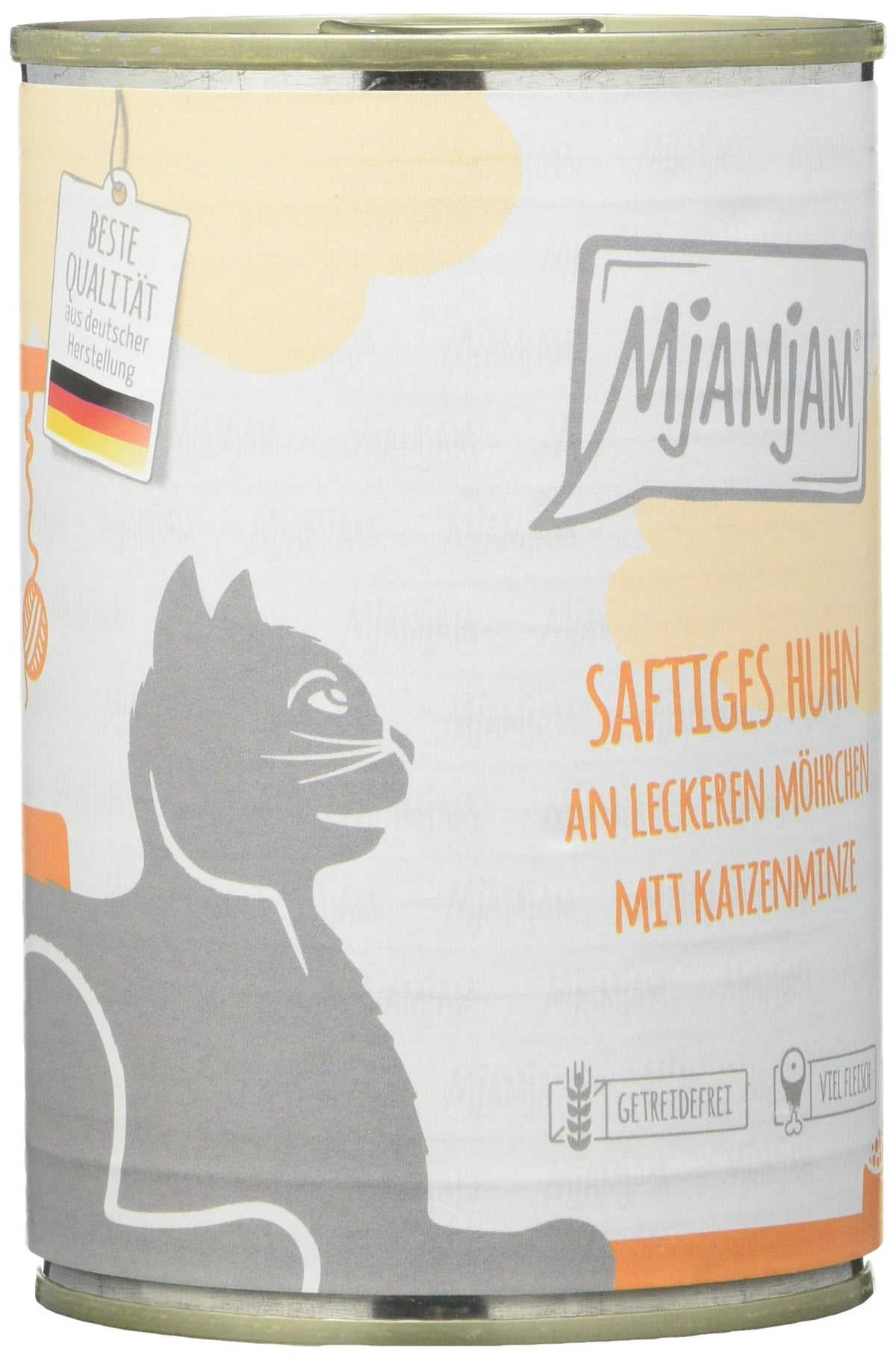 MjAMjAM - premium wet food for cats - juicy chicken with delicious carrots, pack of 6 (6 x 400 g), grain-free with extra meat