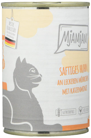 MjAMjAM - premium wet food for cats - juicy chicken with delicious carrots, pack of 6 (6 x 400 g), grain-free with extra meat