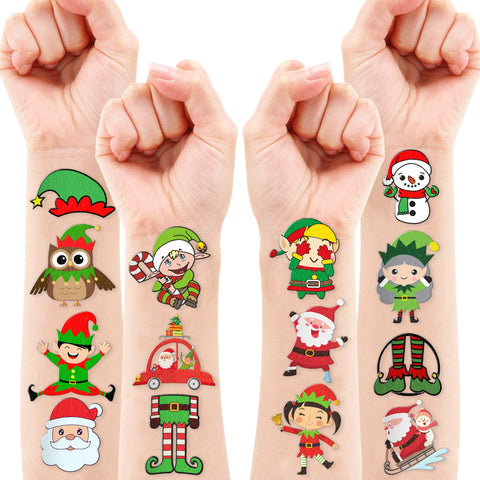 Elf Temporary Tattoos for Kids Christmas Funny Themed Birthday Party Decorations, Favors, and Gifts Super Cute Noel Santa Fake 93PCS Tattoos Stickers for Boys, Girls, School Rewards
