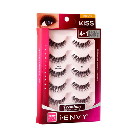 i-ENVY 5 Pairs Demi Wispies False Lashes Multi Pack Natural Look Premium 100% Human Hair Fluffy Eyelashes, Volume & Curl, Lightweight, Comfortable, Reusable (2 PACK)
