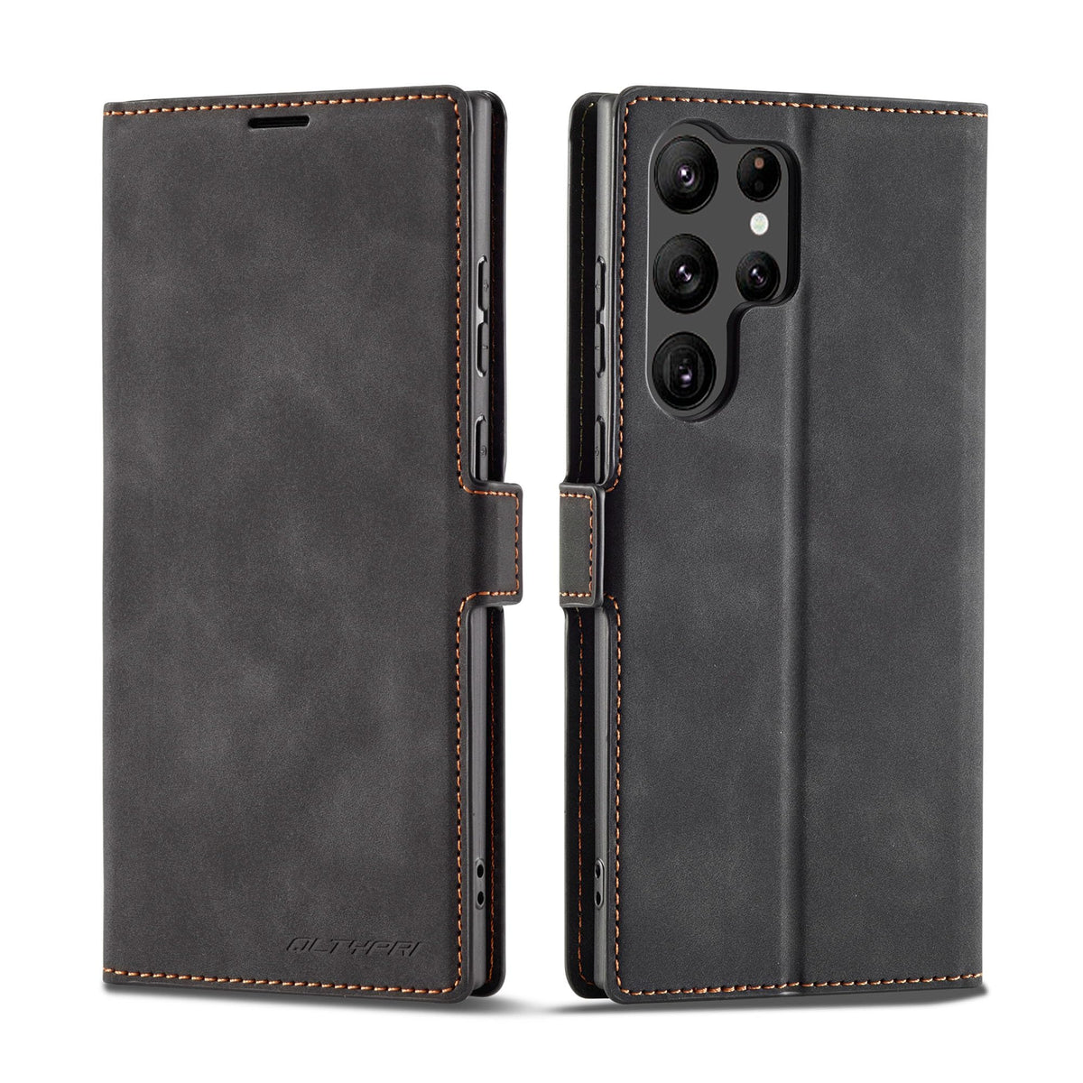 QLTYPRI for Samsung Galaxy S23 Ultra Case, Premium PU Leather Cover TPU Bumper with Card Holder Kickstand Hidden Magnetic Adsorption Shockproof Flip Wallet Case for Samsung Galaxy S23 Ultra - Black
