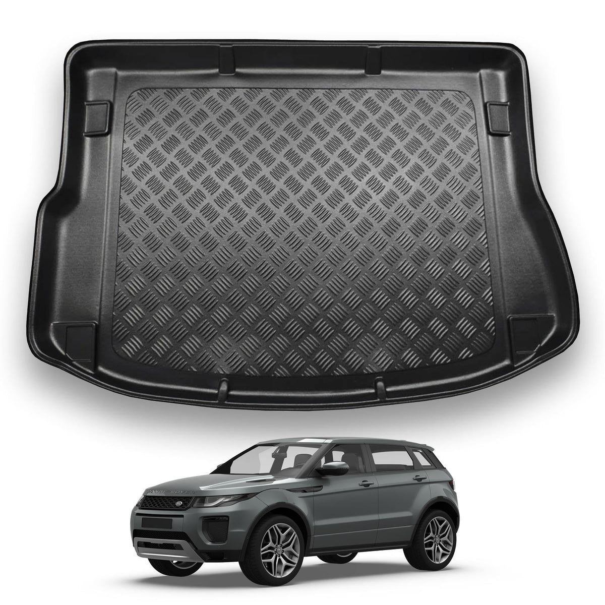 Nomad Boot Liner Compatible with Range Rover Evoque 2011-2019 [L538] Recyclable Plastic (PE) Tailored Fit Car Floor Guard Tray Black Custom Fitted Accessory Dog Friendly Waterproof with Raised Edges