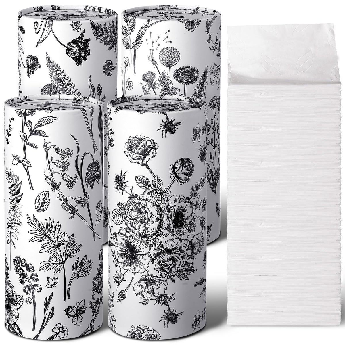 Zonon 4 Pcs Vintage Floral Car Tissue Cylinder with 240 Sheets 3 Ply Facial Tissue Bulk Round Tissues Holder Box Travel Tissue Tubes for Car Cup Holder Round Container