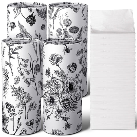 Zonon 4 Pcs Vintage Floral Car Tissue Cylinder with 240 Sheets 3 Ply Facial Tissue Bulk Round Tissues Holder Box Travel Tissue Tubes for Car Cup Holder Round Container