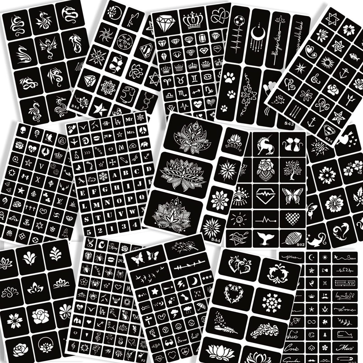 Henna Tattoo Stencils Kit Reusable for Women Girls, 410+ PCS Tattoo Templates, Temporary Indian Arabian Glitter Airbrush Tattoo Stencils for Face Body Paint DIY