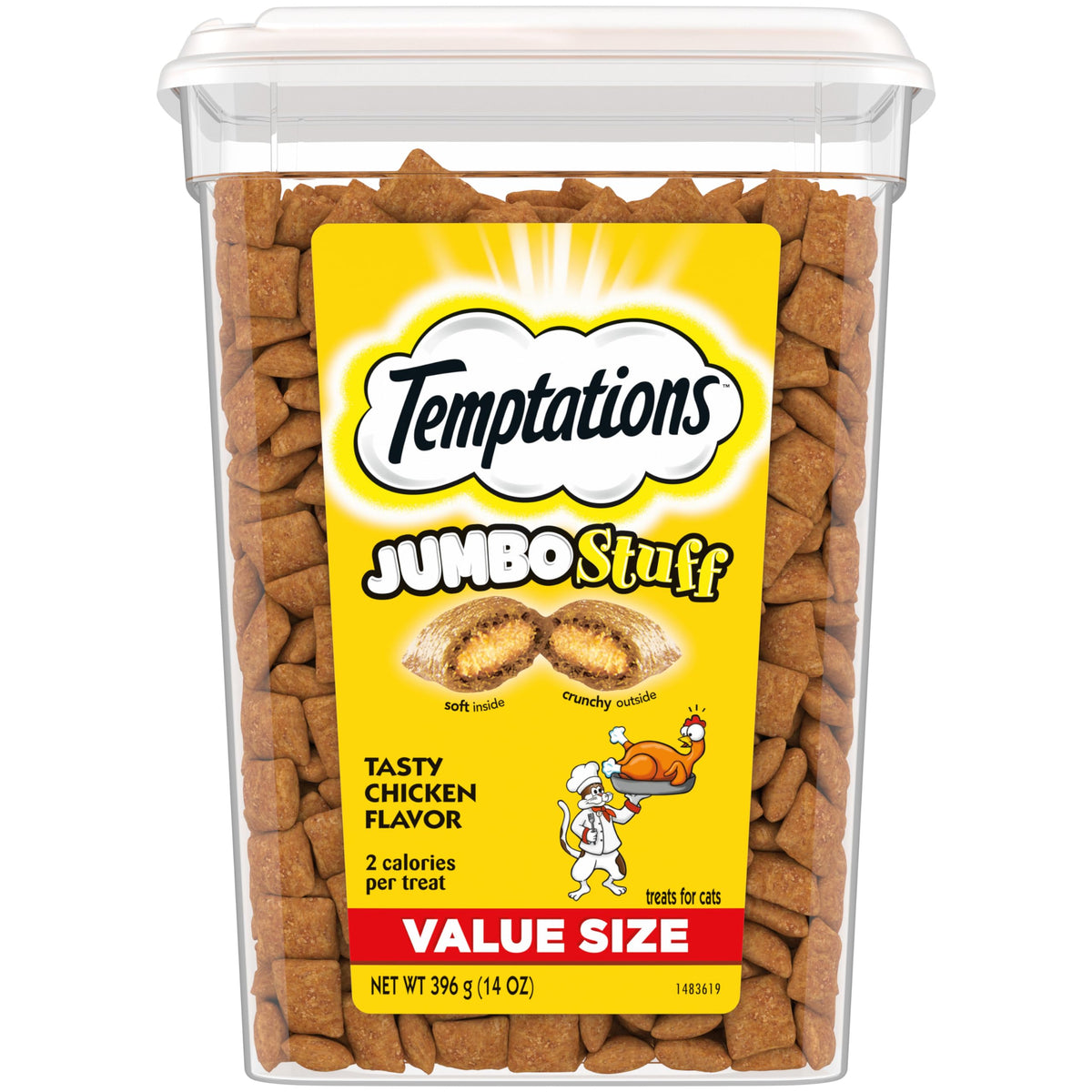 TEMPTATIONS Jumbo Stuff Crunchy and Soft Cat Treats, Tasty Chicken Flavor, 14 oz. Tub