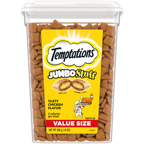 TEMPTATIONS Jumbo Stuff Crunchy and Soft Cat Treats, Tasty Chicken Flavor, 14 oz. Tub