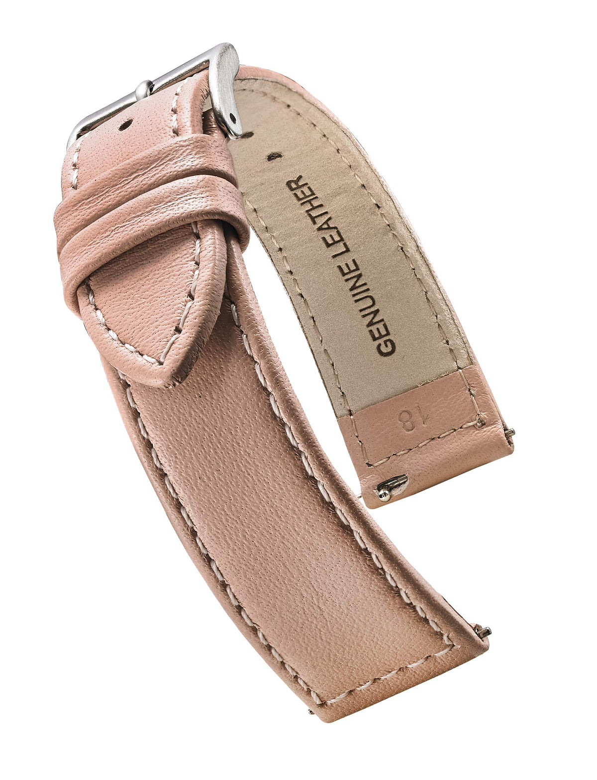 STUNNING SELECTION Alpine flat Stitched Genuine Leather Watch strap with Quick Release Spring Bars - Pink - 20 mm