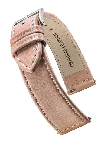 STUNNING SELECTION Alpine flat Stitched Genuine Leather Watch strap with Quick Release Spring Bars - Pink - 20 mm
