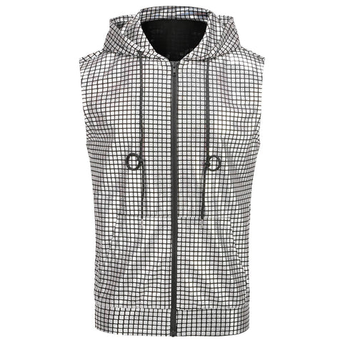 yolsun Men's Sequin Hooded Vest 70s Disco Outfit Shiny Metallic Sleeveless Hoodie Top Shirt with Pocket (Silver Sequin, Medium)