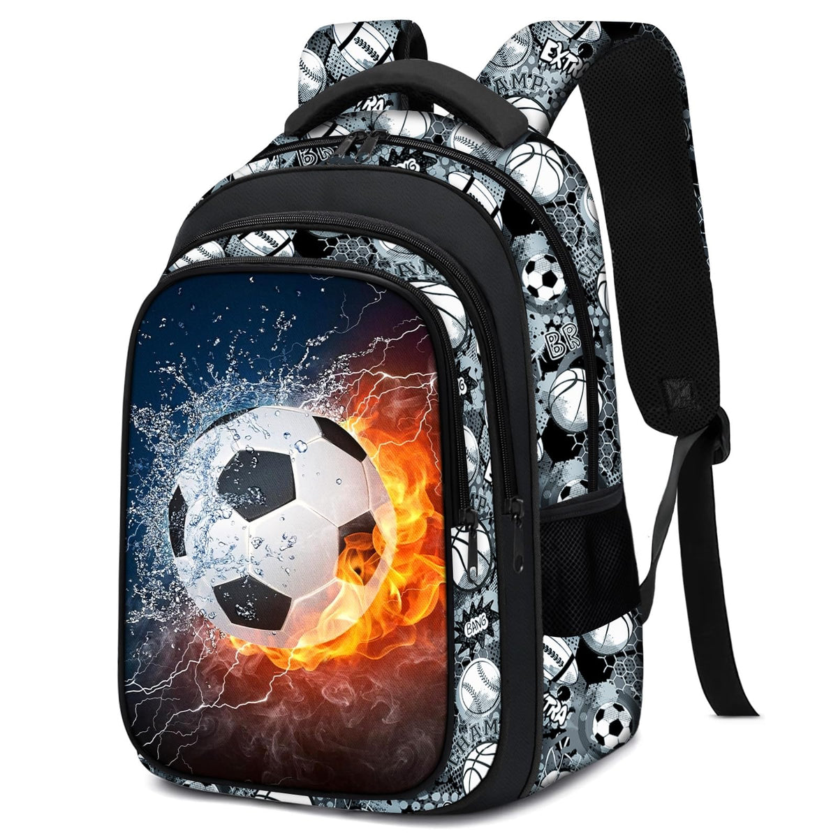 Fitvc School Backpack for Boys - Soccer Boys Backpack for Kids Children Teens Elementary Middle School - 17? Sport Bookbag Travel Back Pack for Age 6-18