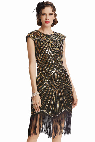 BABEYOND Women's Flapper Dresses 1920s Beaded Fringed Great Gatsby Dress (Gold, XL)