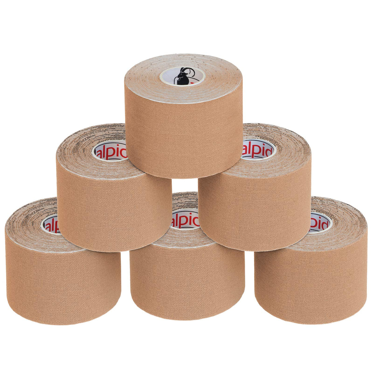 ALPIDEX Kinesiology Tape 1/3/ 6/12 Rolls Many Colors 5 m x 5 cm Application Examples E- Book Skin Friendly Muscle Support Elastic Strapping Tape, Colour:Skin-Coloured, Quantity:6 Rolls