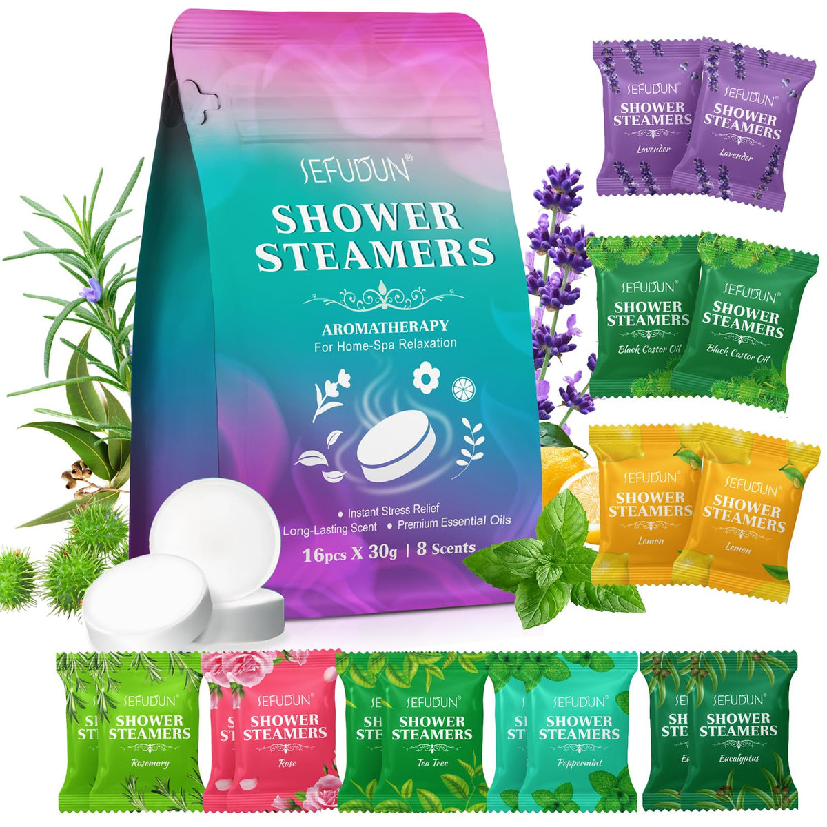 16 Pack Shower Steamers Aromatherapy 8 Scents Premium Essential Oil Shower Bombs SPA Set Relaxation Gift for Women and Mens for Valentine's Day Mother's Day Birthday Romantic Kit