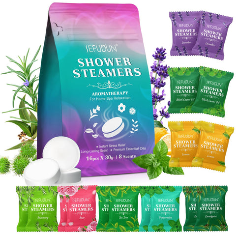16 Pack Shower Steamers Aromatherapy 8 Scents Premium Essential Oil Shower Bombs SPA Set Relaxation Gift for Women and Mens for Valentine's Day Mother's Day Birthday Romantic Kit