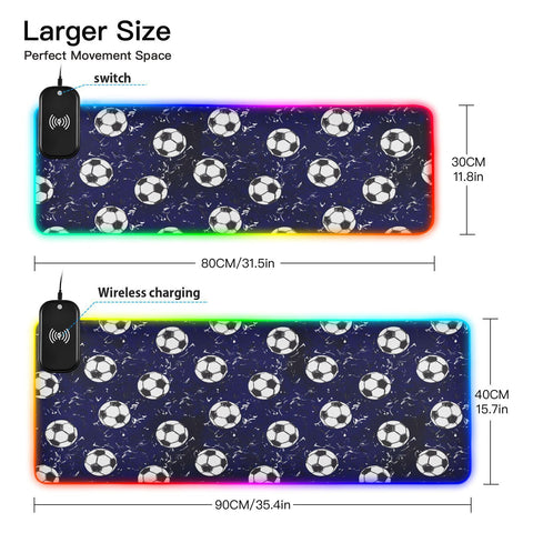 Blue Football Wireless Charging Mouse Pad for Mobile Phone Extra Large Gaming Mousepad with 13 Lighting Modes Computer Mat for Gaming MacBook PC Laptop Desk Office Home