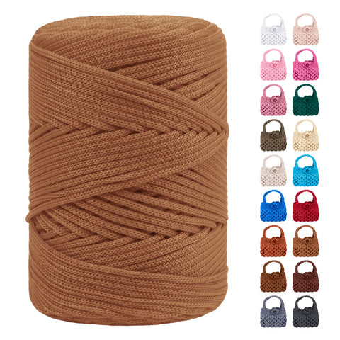 LEREATI Polyester Macrame Cord 3mm x 185yards, Braided Macrame Cord Polypropylene Silk Cord, Crochet Bag Polyester Yarn for Crocheting, Bag, Wall Hangings, Rug, DIY Crafts (Khaki)